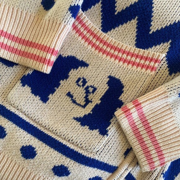Lazy Oaf Blue & Pink Zip-Up Dog Cardigan Sweater - Picture 4 of 4